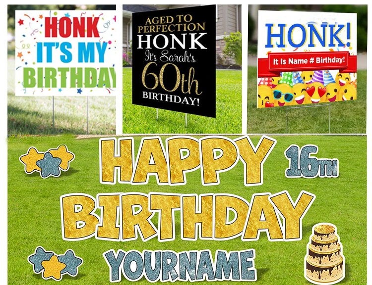 Индивидуальная наружная Водонепроницаемая гофрированная вывеска для газона цифровая печать с письмами на день рождения колом