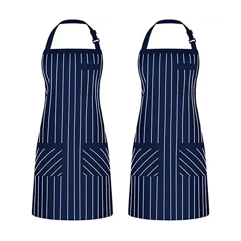 Wholesale Price Custom Print Logo Waterproof Blue Aprons Kitchen Adjustable Bib Soft Garden Cooking Chef Aprons with Pockets