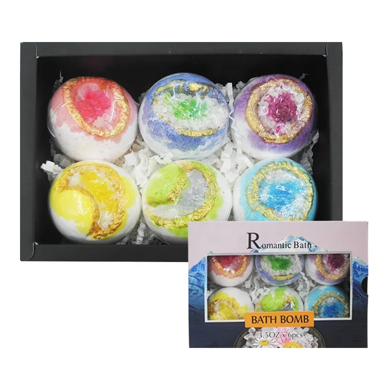 Shimmer Luxury Gift Set Wholesale Fizzy Crystal Natural Organic Shimmer Glitter Sea Salt Series Bath Bombs