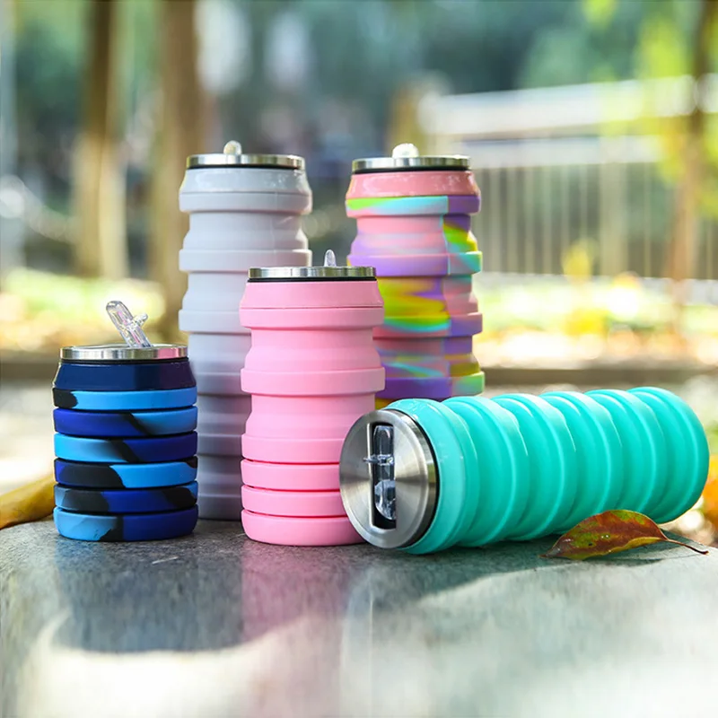 Factory Supplier Wholesale Foldable Water Bottle 480ml Folding Silica Gel Portable Water Bottle For Sport