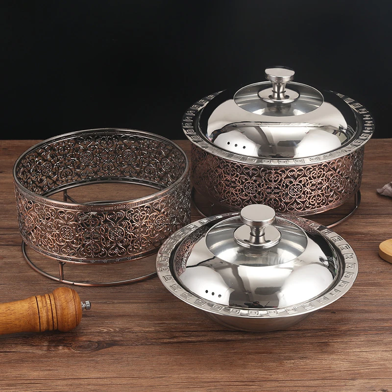 Round Antique Design Chaffing Dish luxury chafing dish hot pot food warmer set with Lid