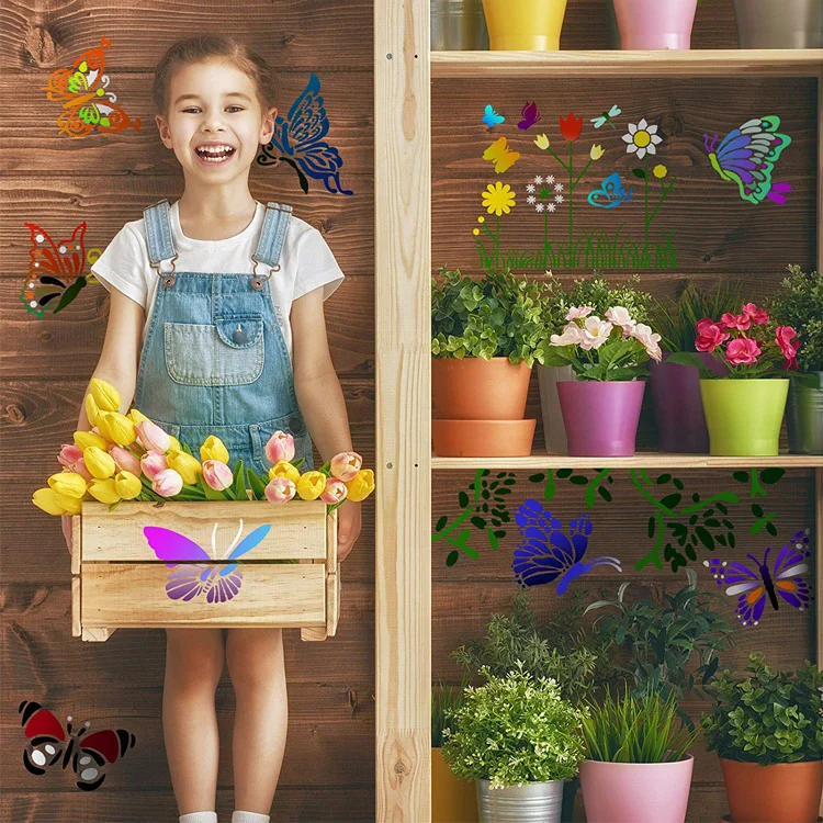 6 Pieces Butterfly Painting Stencils Dandelion Flowers Template  Reusable  Wall Stencils