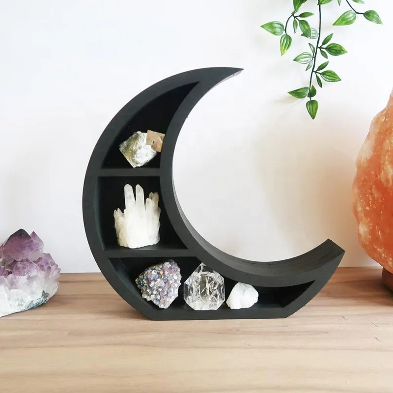 Wooden Moon Shape Wall Decor Bathroom crystal Organizer shelf for crystal displaying