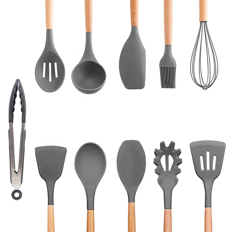 Kitchen Tool Wooden Handle 11-piece Kitchenware Non-stick Cookware Silicone Kitchenware Set Cooking Spatula Spoon Tool