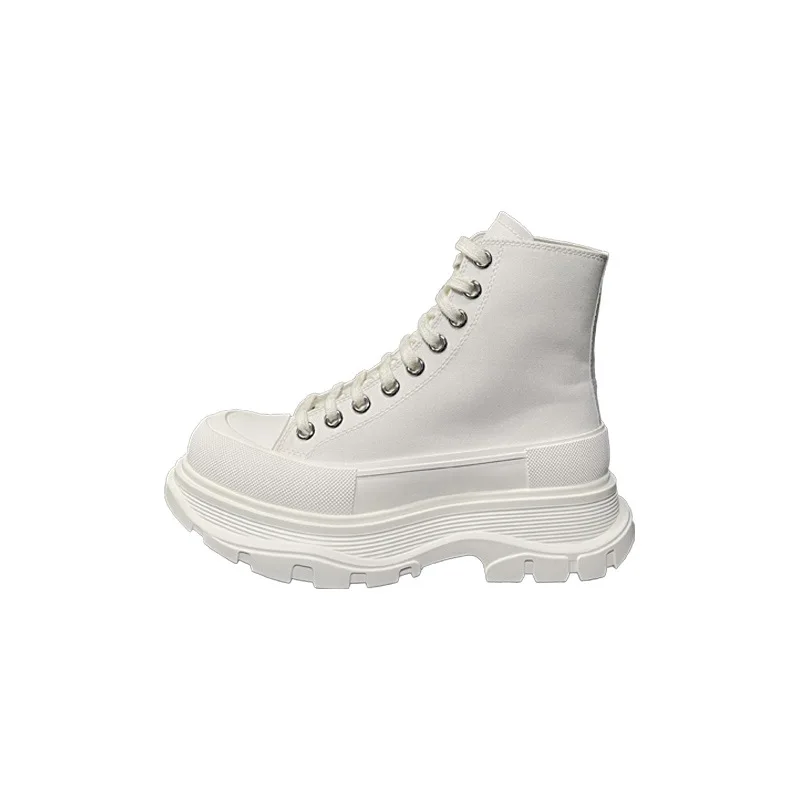 Little white shoes 2024 couple thick soles full casual increase breathable lace-up thick soles high top canvas shoes women