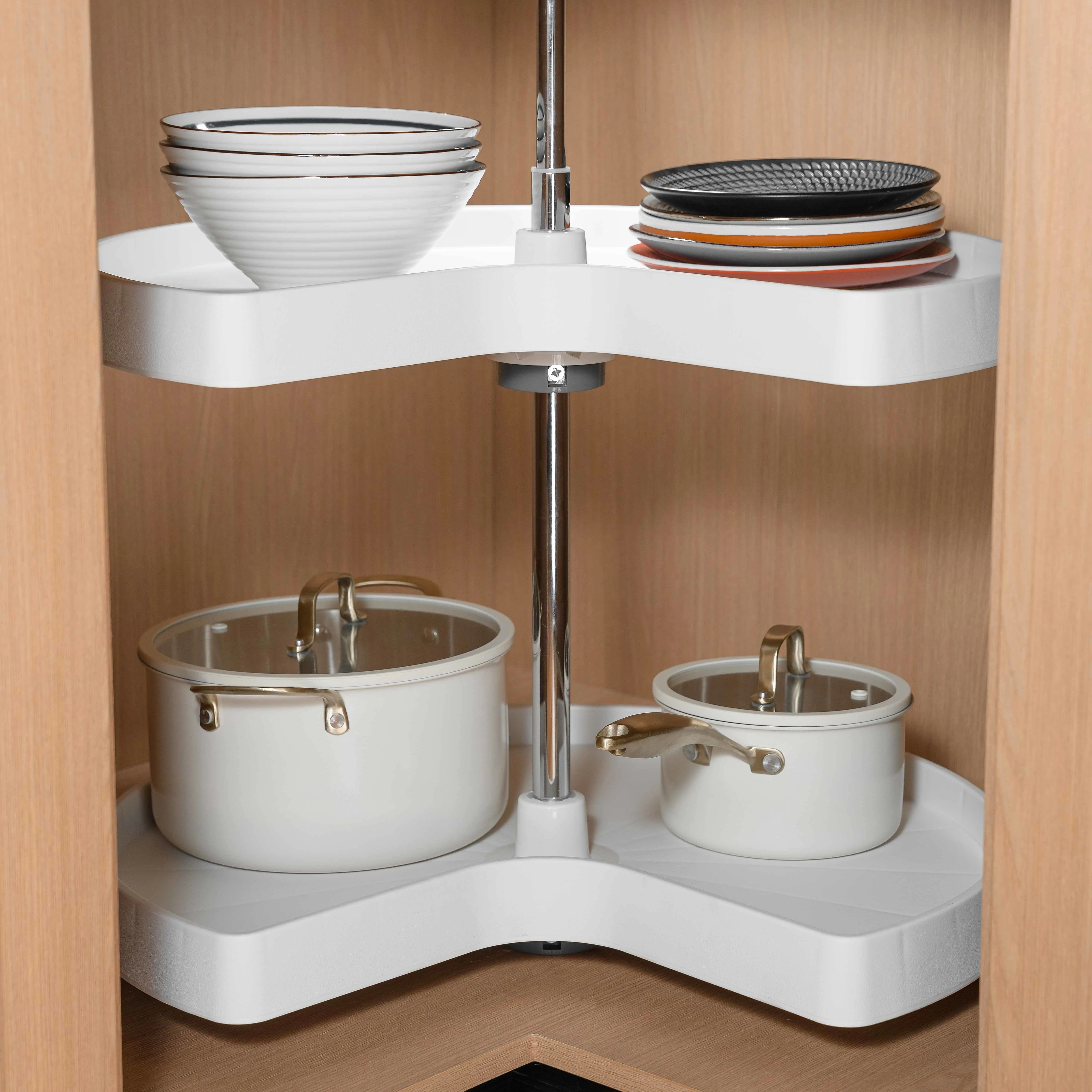 28Inch Kitchen Cabinet Blind Corner Basket 270° Kidney Two-tire Plastic Susan Lazy Set