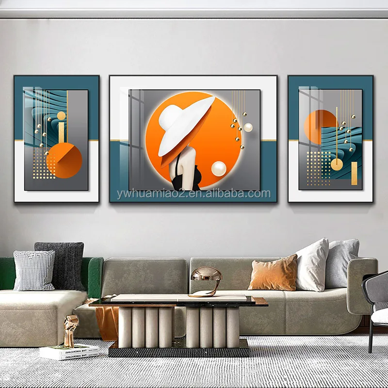 Woman Abstract Three Panels set crystal porcelain painting hd printed modern art decorative painting  for living room