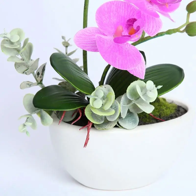 New Style Luxury 3d Real Touch Phalaenopsis Flower Artificial Gold Potted Dendrobium Plant Artificial Orchid In Pot