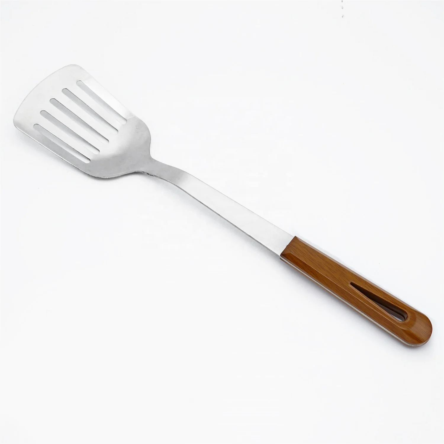 Wooden style ABS plastic handle thick stainless steel kitchen cooking utensils set slotted spatula spoon cookware gadget