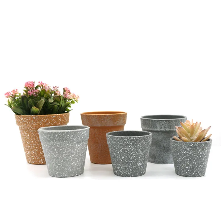 Yicai  cement painting grey color 6 8 10 inches Plastic Flower Pot Simple Green Macetas Ollas Plant Pots Flowerpot