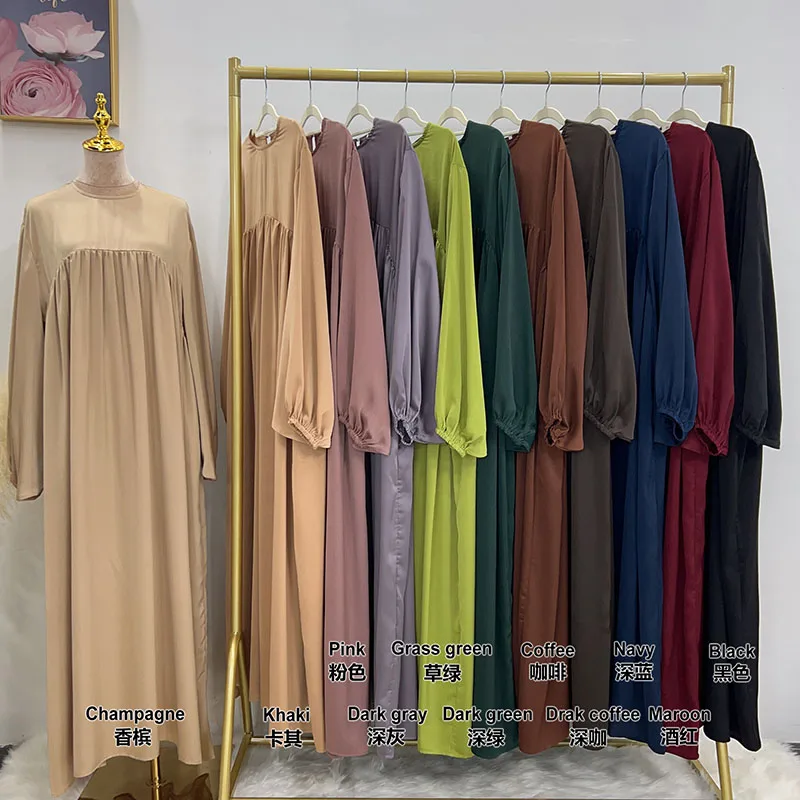 Balloon Sleeve Velvet Satin Abaya With Pockets New EID Fashion Wholesale High Quality Muslim Women Modest Dress Islamic Clothing