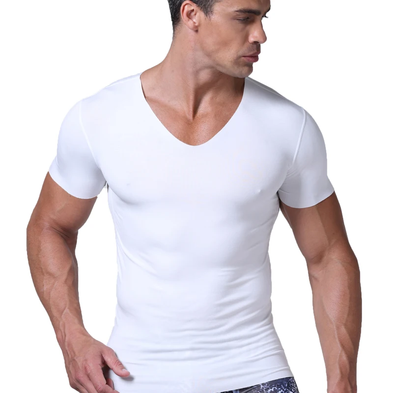 
Seamless V Neck Ultra Thin Modal Cotton Blend Undershirt for Men 