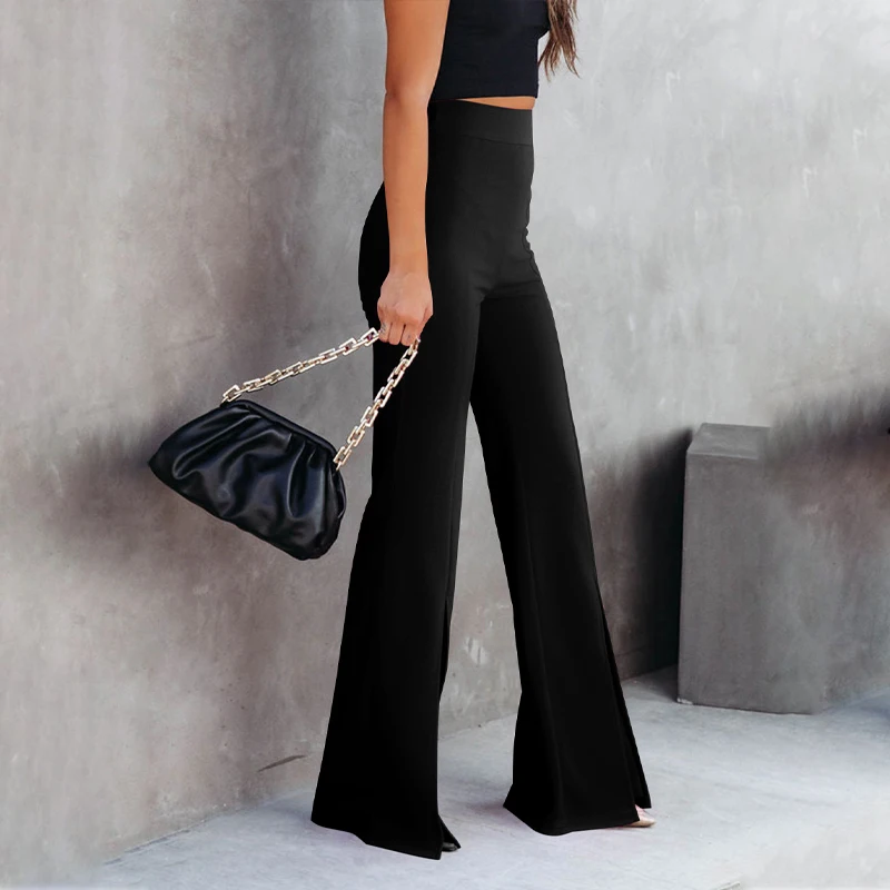 Wholesale Fashion Printed Flare Pants High Waist Ladies Casual Trouser Pants Women