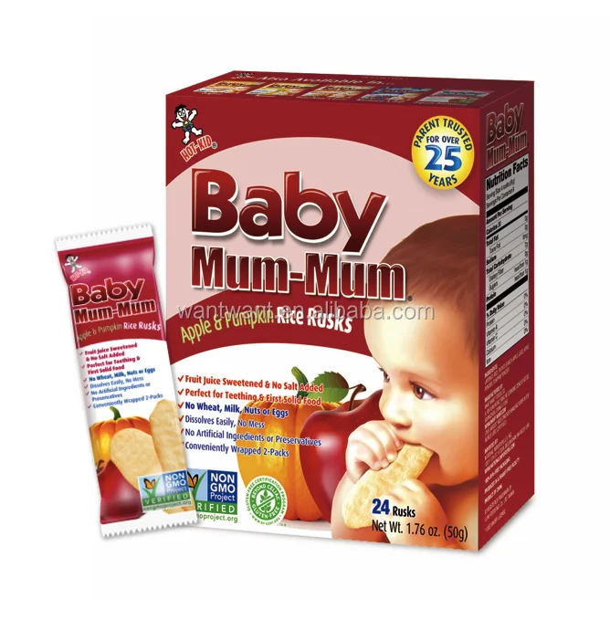 
OEM Baby Food Baby Rice Cracker Teething Biscuit Apple&Pumpkin Flavor 