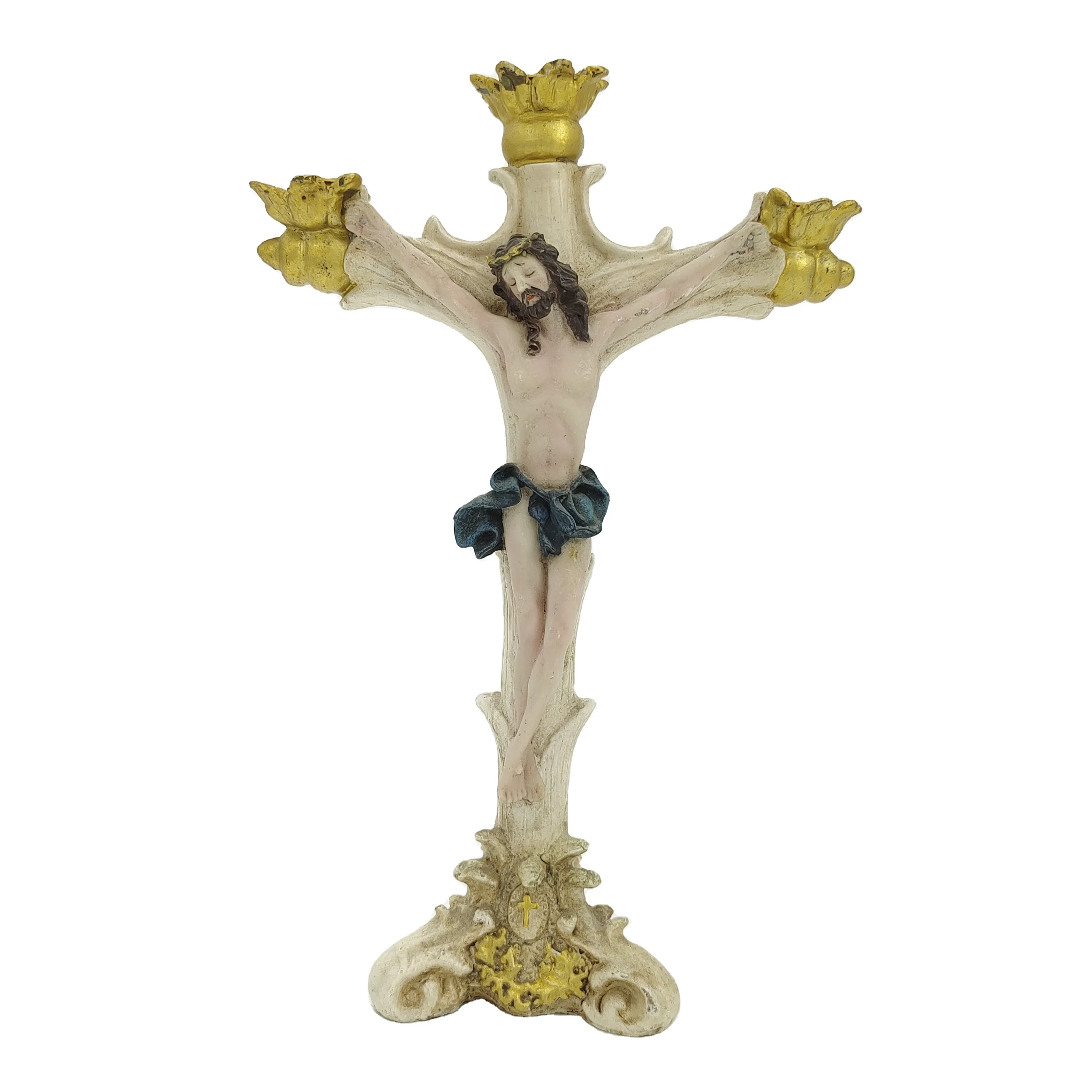 Resin Religious Jesus Crucifix Cross Statue Crafts for Souvenir and Decoration Custom Wall Decor Europe Artificial Xiamen Port