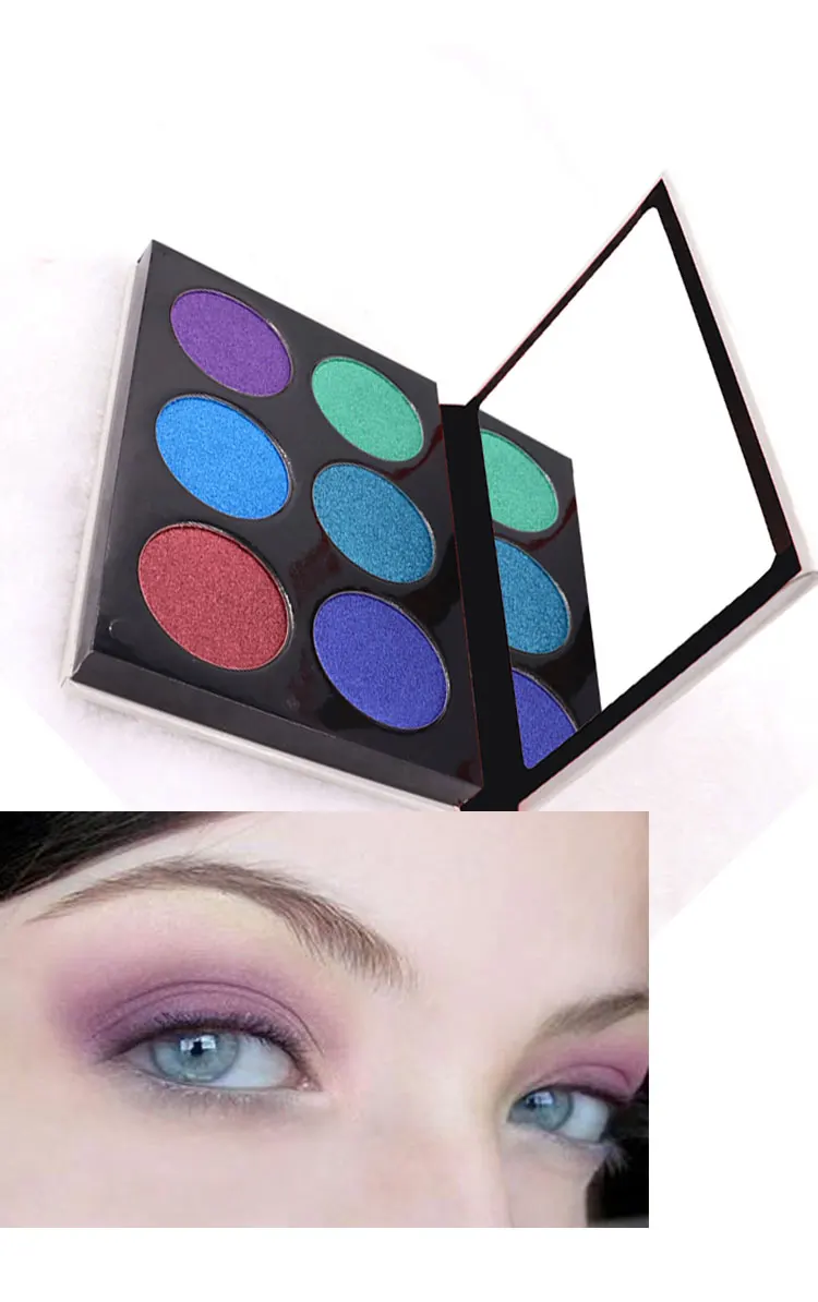 Custom 6 Color Shimmer Make Up Creamy Eye Shadow Purple Blue Green Pressed Eyeshadow Palette For Brown Eye