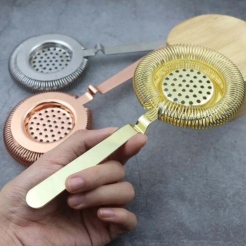 Stainless Steel Cocktail Strainer, Silver/Copper/Gold Bar Hawthorn Strainer with Wire Spring