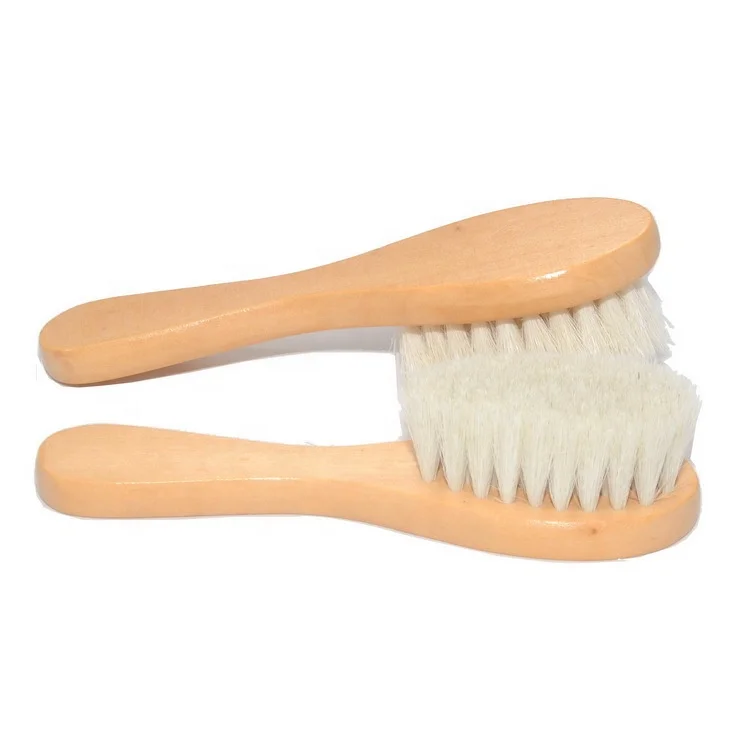 Newborns Toddlers Natural Wooded Handle Super Soft Smooth Goat Bristles Baby Hair Cradle Cap Brush