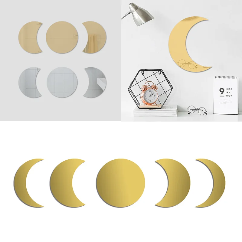 Подвесное зеркало золотое серебряное лунное затмение Инс Лунная фаза настенное украшение зеркало мениска