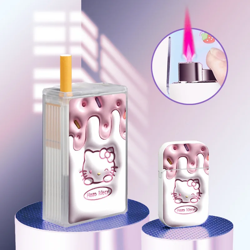 Мультяшный 3D Kuromi Kitty портсигар и зажигалка Бутановая газовая ветрозащитная розовая