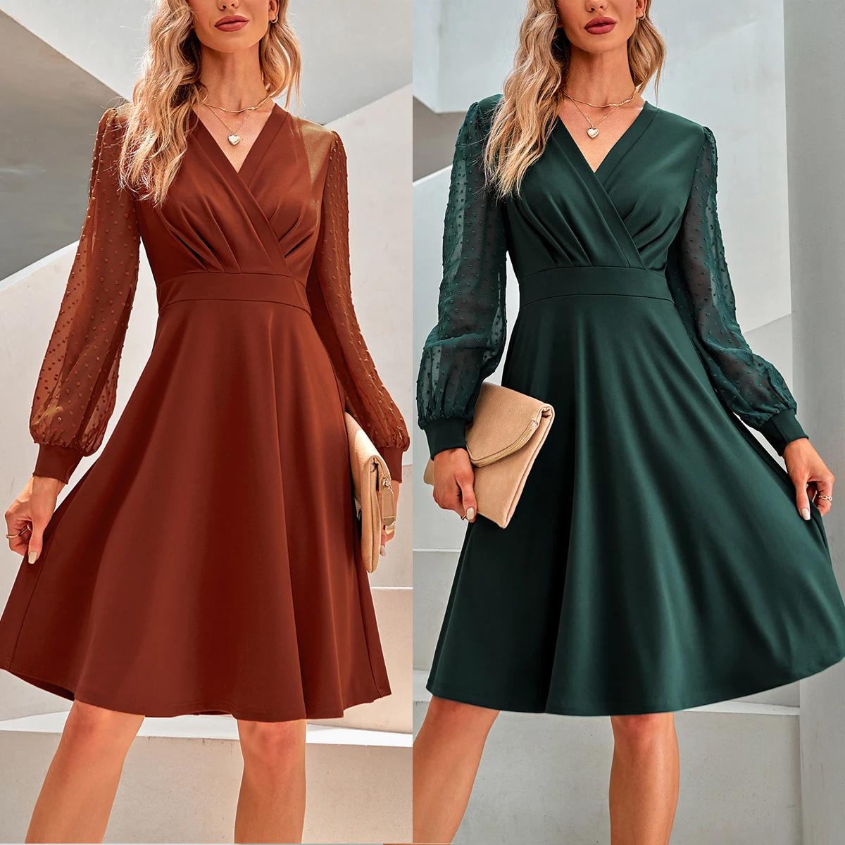 Женское осеннее платье с длинным рукавом