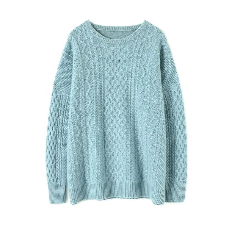 Custom Cheap Cable Knit Classic 100% Round-Neck Plain Warm Casual Cashmere Women Winter Jumpers Sweater