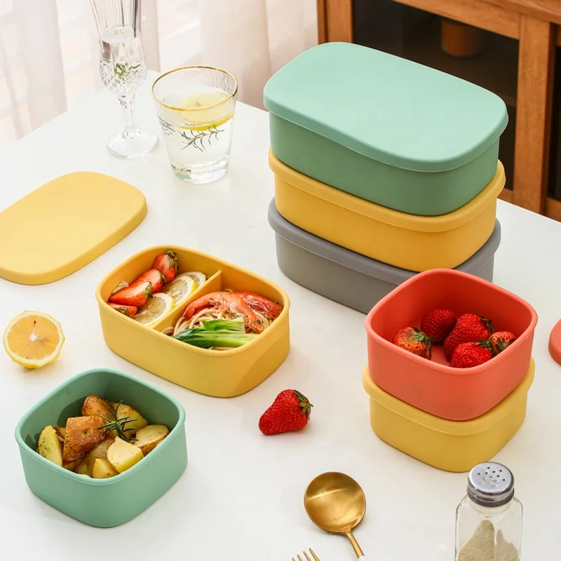 Высококачественный легко моющийся Ланч-бокс bento из пищевого силикона, прямоугольный Ланч-бокс с 3 картриджами, силиконовый пищевой контейнер