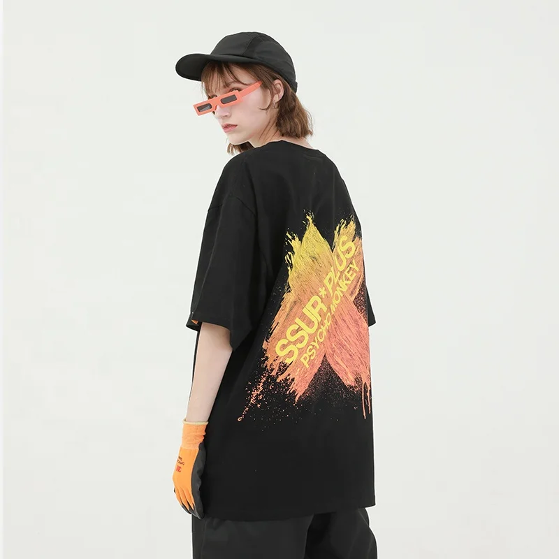 Оптовая продажа, хлопковая Футболка с круглым вырезом и принтом