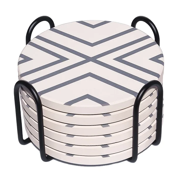 water absorbent marble mug coaster with gold coaster for drinks in metal holder