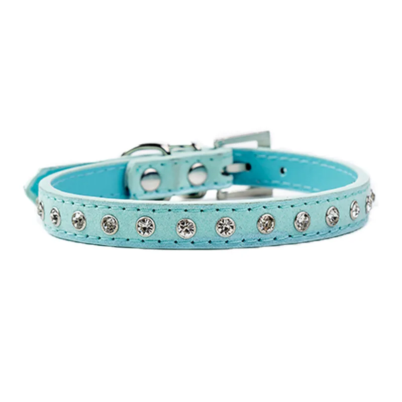 Wholesale shiny diamond dog collar comfortable pu leather super fiber soft cat pet collar