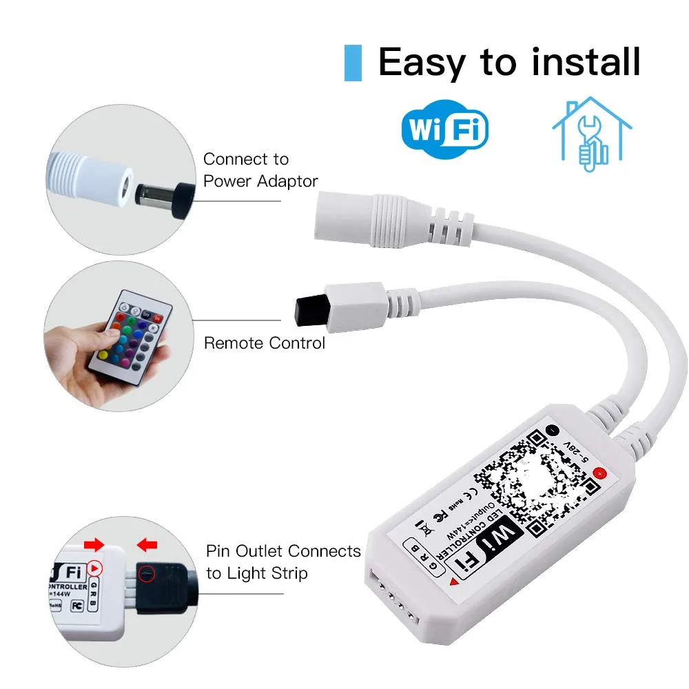 Magic light WiFi RGB 10v LED Controller for Light Strips, Android iOS Free App, Comes with 24 Keys Remote