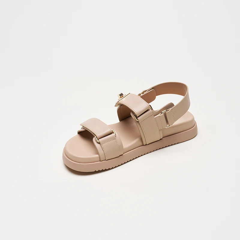 Wholesale Beach Summer Comfort Adjustable Double Strap Slip on Open Toe Pu Leather Ladies Women Flat Sandals