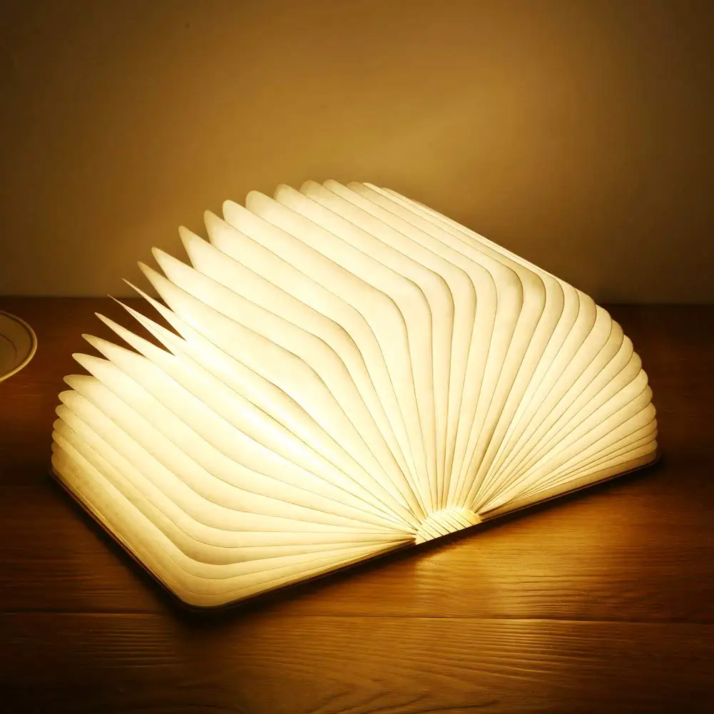 Wooden Folding Book Mood Light Novelty LED Night Light Book-Shaped Light USB Rechargeable Bedside Table Lamp for Birthday Gift
