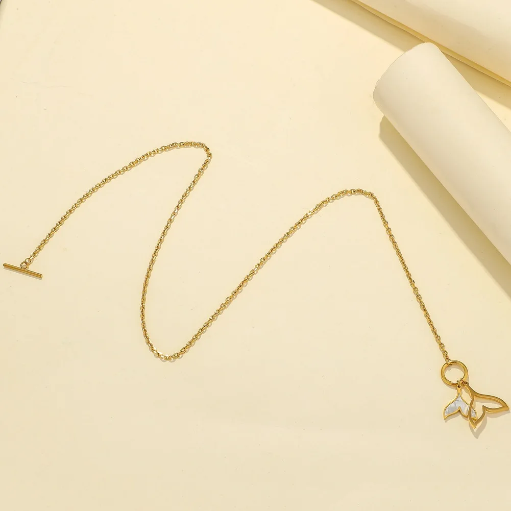 
Korea Retro Stainless Steel Gold Plated Pendant Necklace Personality Mermaid Tail Shell Ot Buckle Necklace 