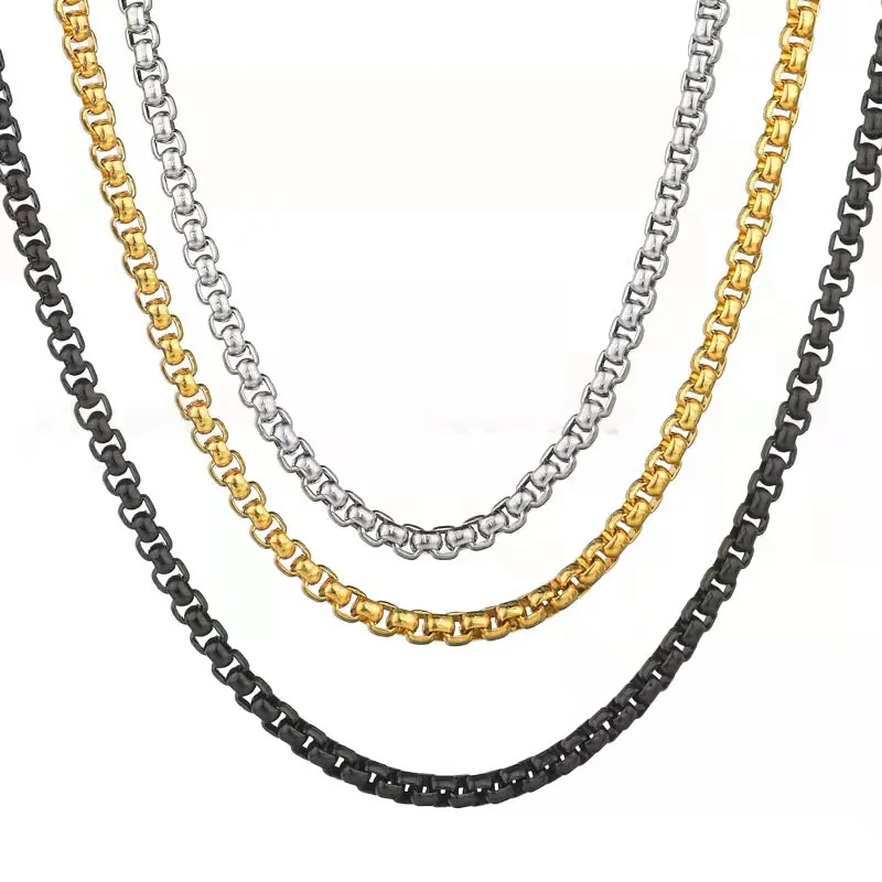 2-4MM Mens Womens Stainless Steel Black Rolo Cable Chain Necklace 18-36 Inch