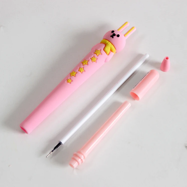 O&Q Cute cartoon Animal high quality   Hard silicone pen body   rabbit shape gel ink pens with replaceable refill