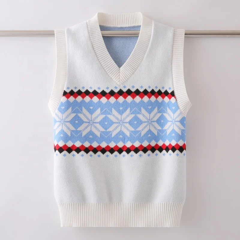 
Hot selling design star anise pattern v neck knitted printed sweater sleeveless vest 