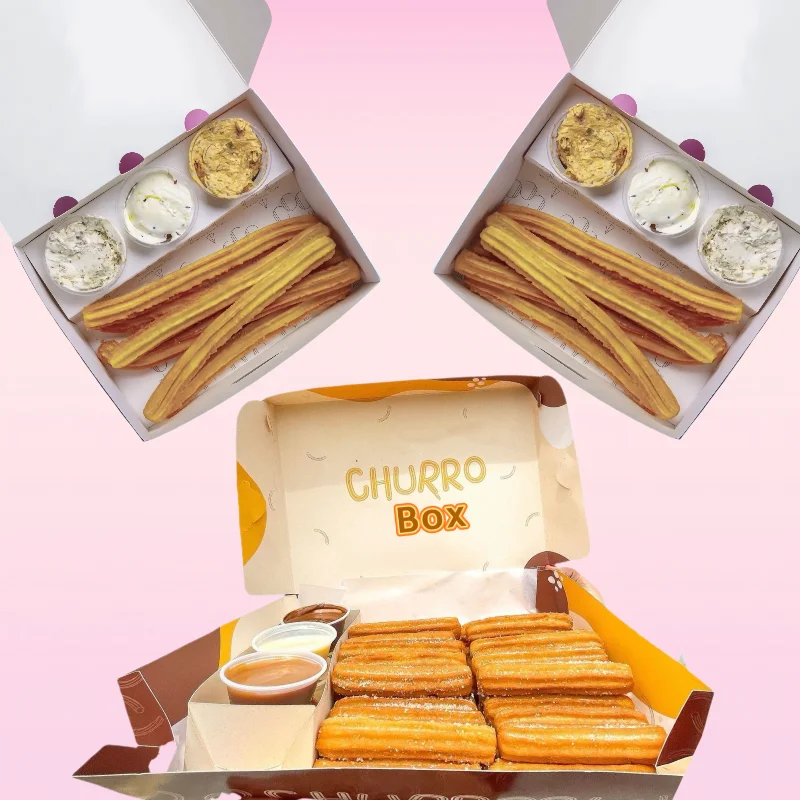 Custom printed food packaging boxes churros box churro gift bags cardboard box with dipping paper inserts cookie container