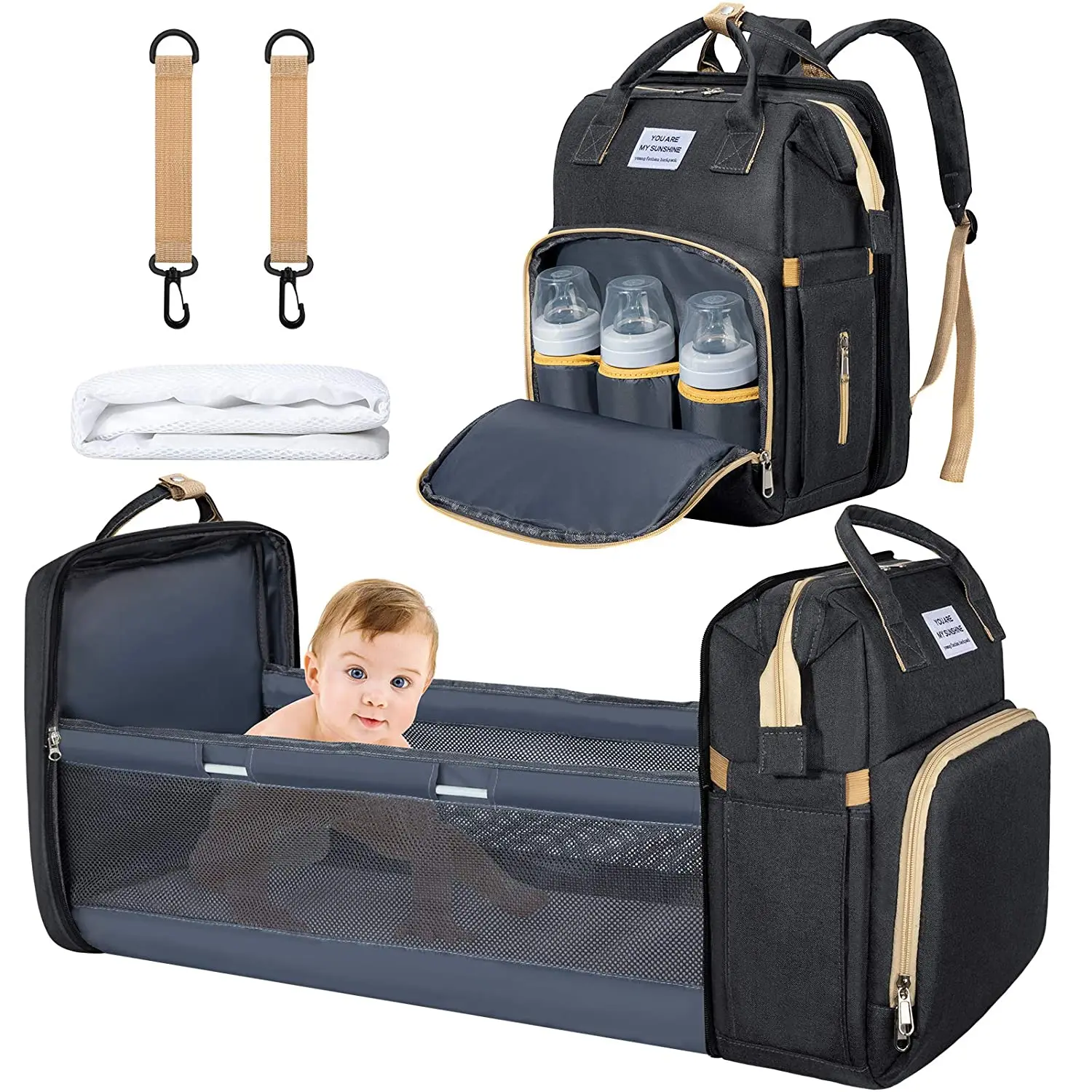 2021 Fashion Multifunction Large Capacity Waterproof Baby Diaper Bag Backpack With Bed