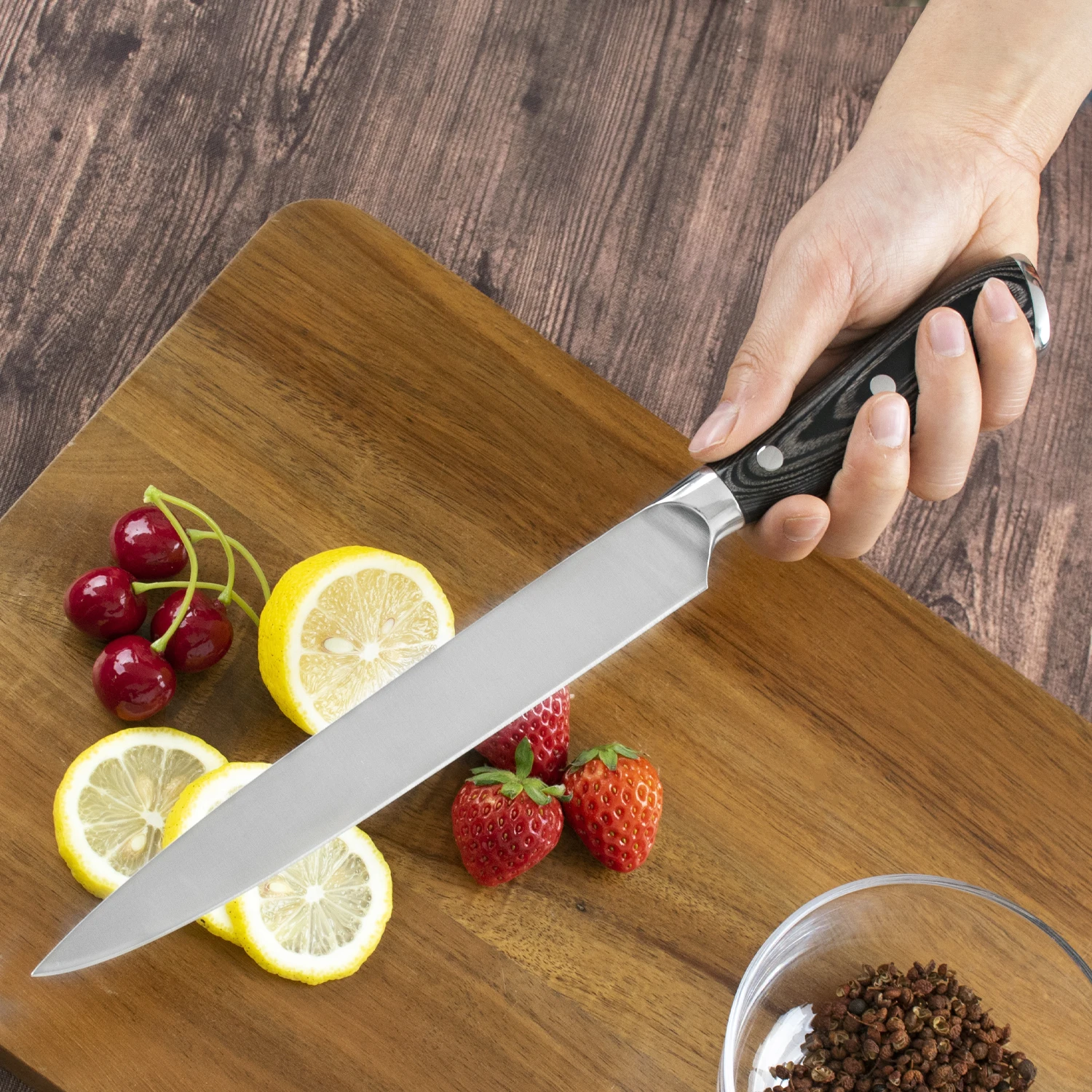 8 inch 3cr13 Stainless Steel Kitchen Knife Ergonomic Pakka Wood Handle Kitchen Slicing Knife