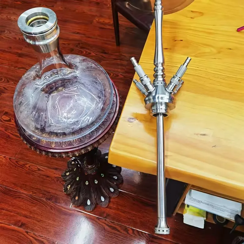 China Premium Hookah Manufacturer New Design Silver 85cm Luxury Narguil Set Stainless Steel Sheesha Hookah