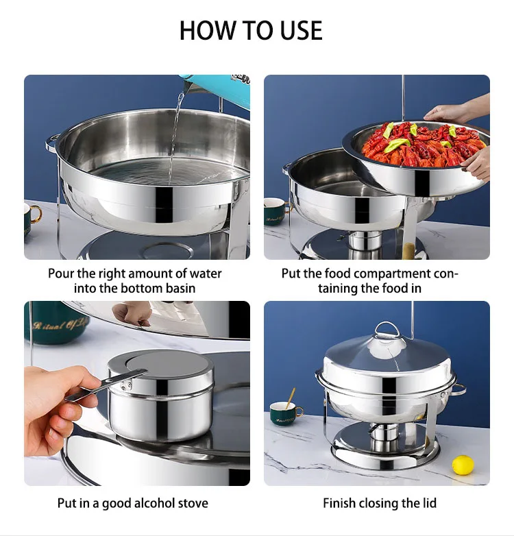 Gold Round Stainless Steel Buffet Food Warmer Chafing Dishes Set For Home Party Hotel Restaurant