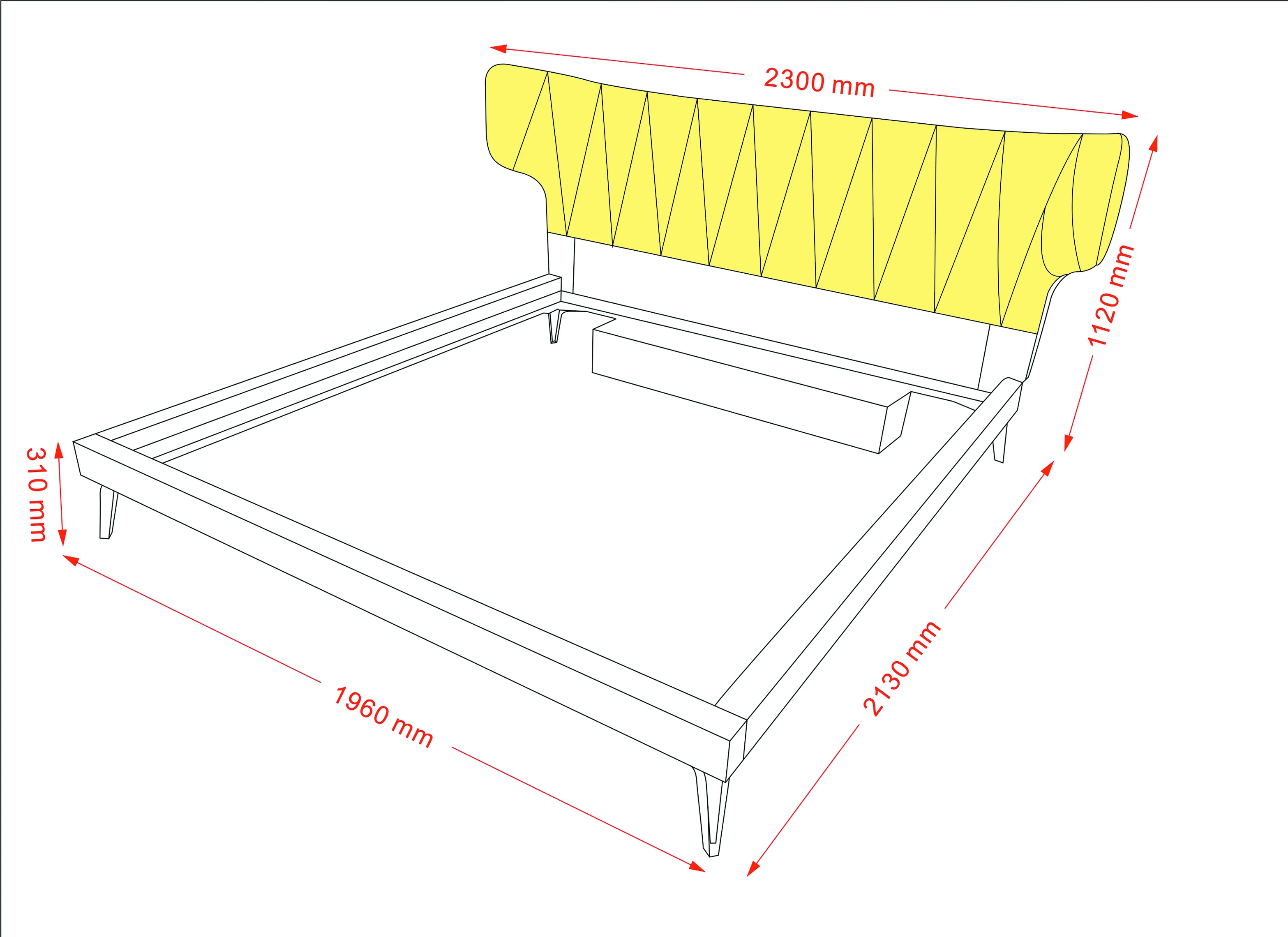 Modern China made Slim headboard Bedroom Villa Hotel Fabric bed King Size Bed