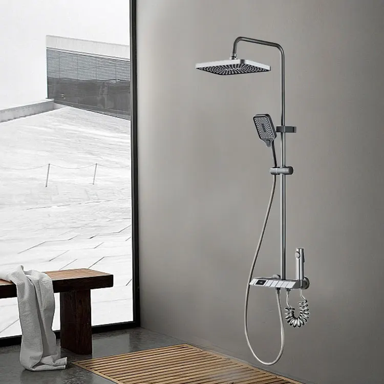 SONSILL Wall Mounted Bath System Adjustable Height Bathroom Faucet Shower Column Set
