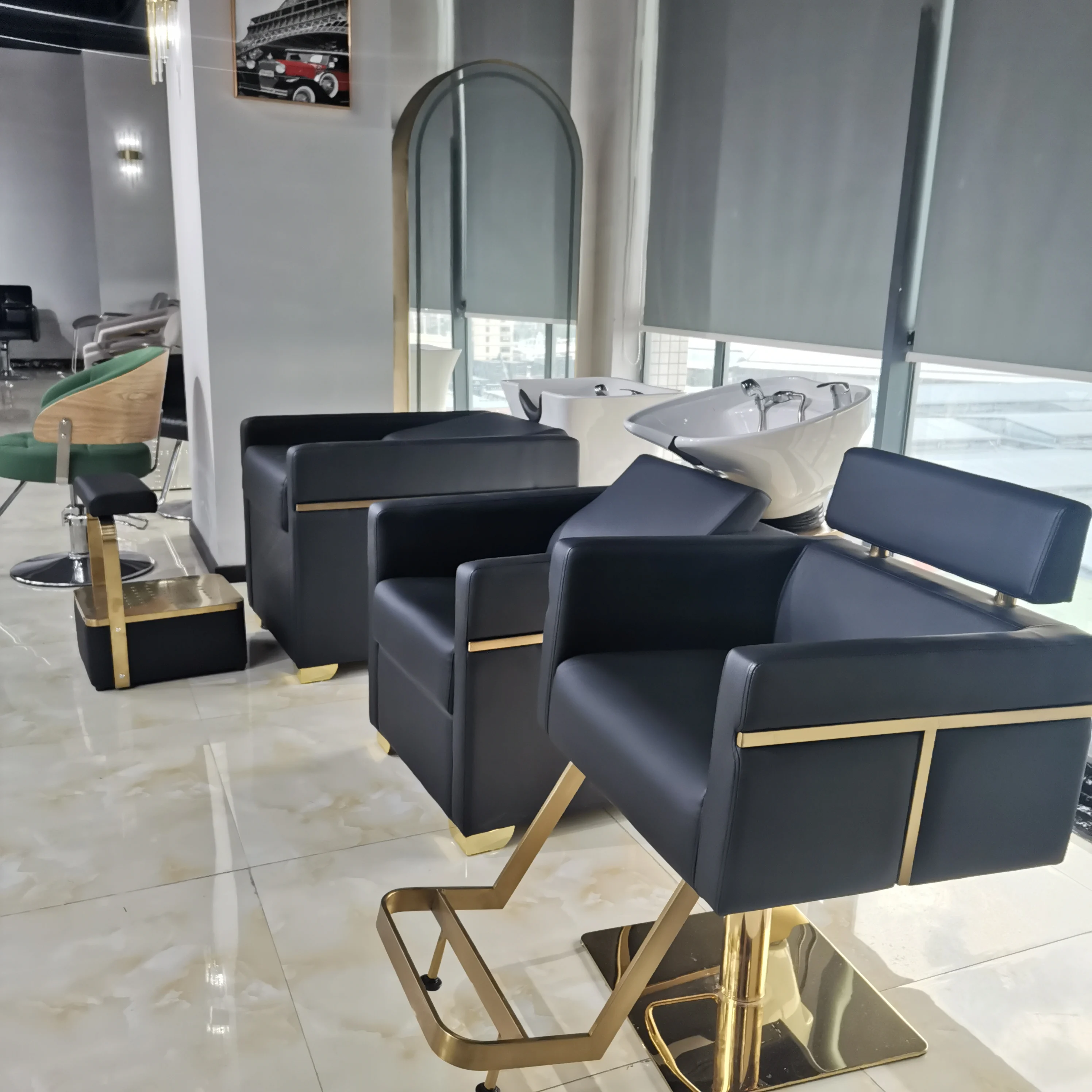 Sulin hot sale modern salon beauty black sitting hair backwash salon shampoo bowl chair furniture unit