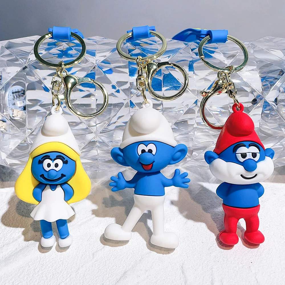 Creative Cute Smurfes Keychain Car Backpack Pendant Schoolbag Doll Keychain Gift Wholesale