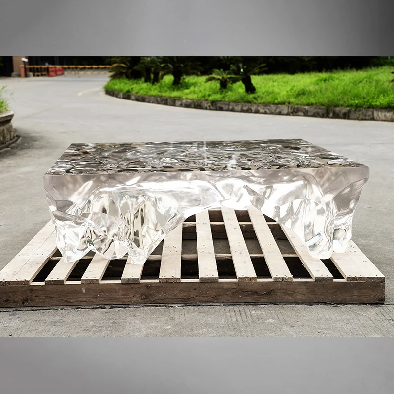 Glass Coffee Table Polished Finishing Champagne Legs Sculpture Modern Furnishing Brass Tempered