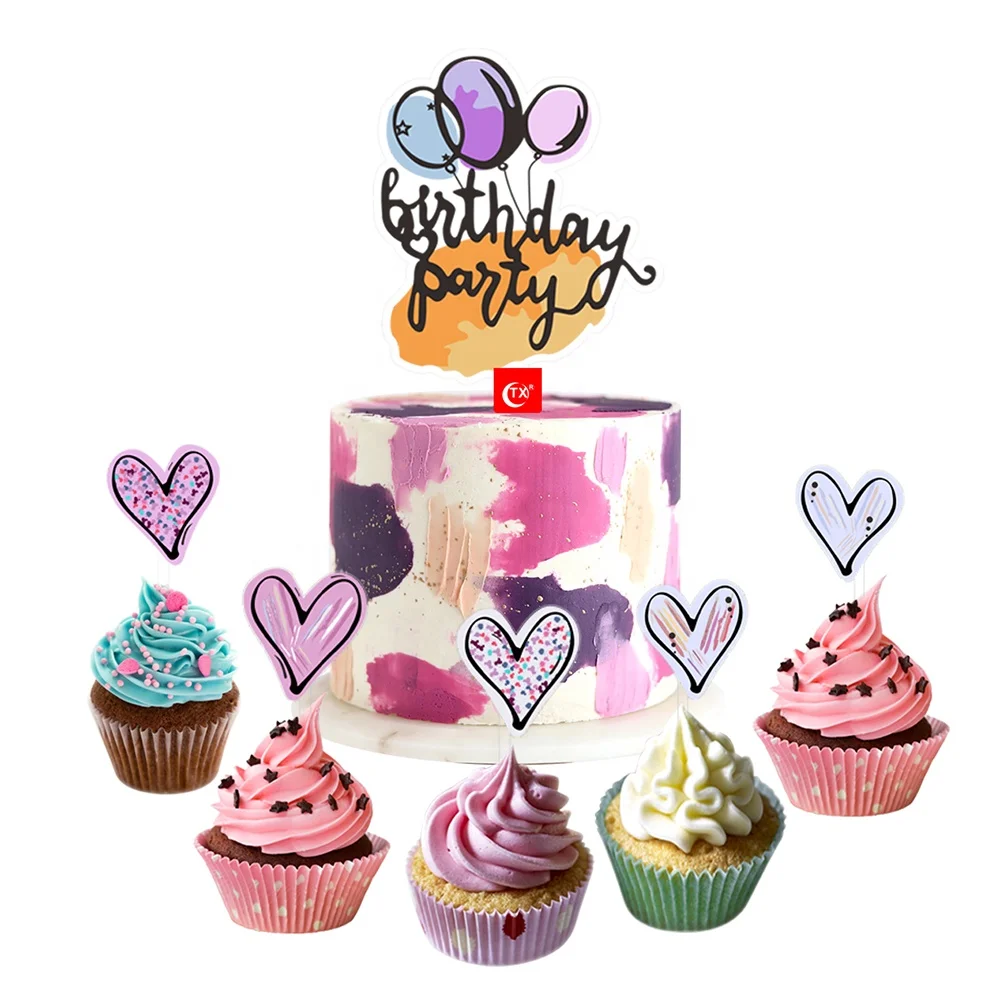 TX Baking Tools Cake Decoration Balloon Heart Cartoon Happy Birthday Banner Acrylic Cake Topper Set For Party Supplier In China