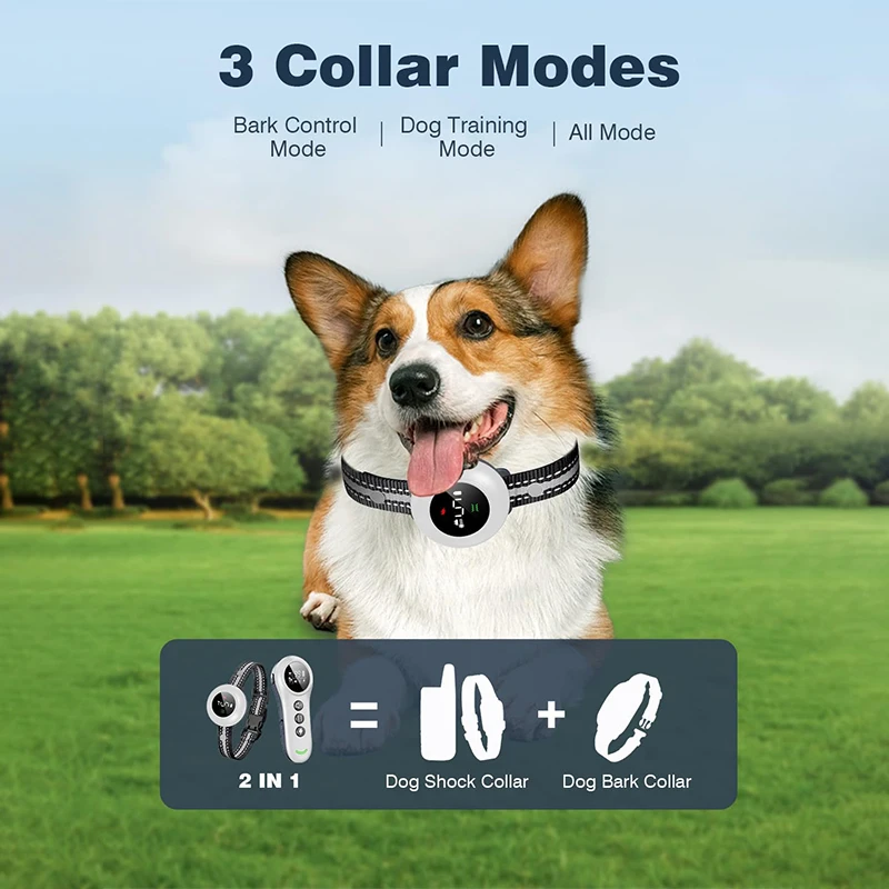 3300ft Remote Control Training Dog Collar 3 Training Modes Rechargeable Waterproof Bark Control Pet Collar for 5-150lbs Dogs