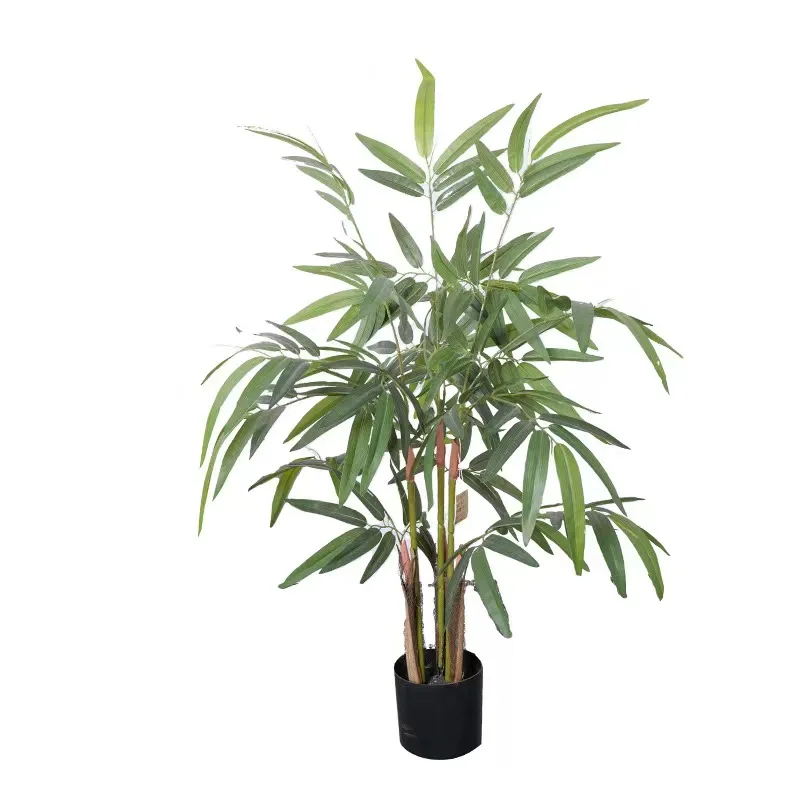 Natural Simulation Bamboo Pole Plants 120cm Silk Leaves Trees Evergreen Simulation Tree Bonsai Hanging Plant Pot Bamboo Tree